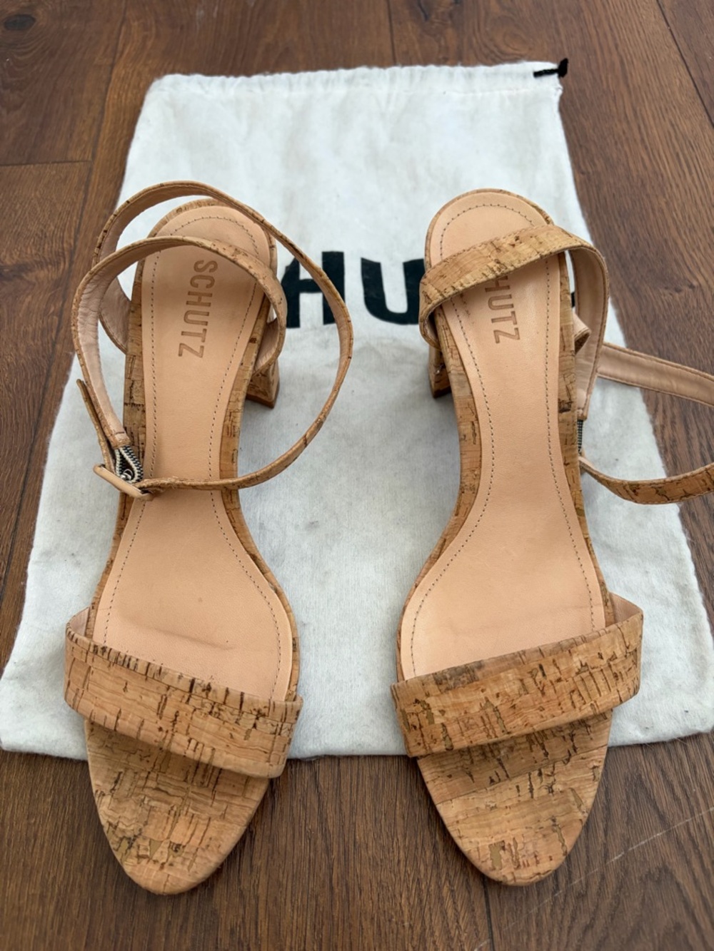 SCHUTZ Natural Cork Block Heel Sandals